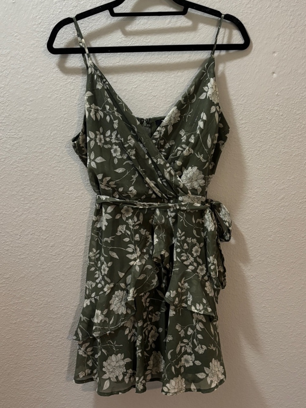 Trixxi Olive Green Floral Ruffle Hem Wrap Dress Size XL